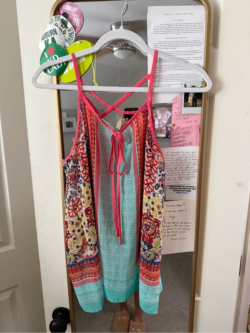 Women's Mixed-Print Crisscross Tank Top - Coral & Teal